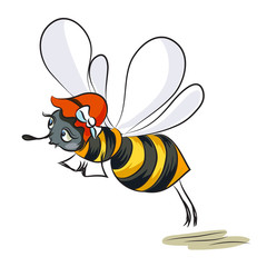 Cartoon image of happy bee. An artistic freehand picture.