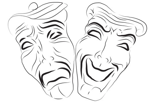 Comedy and Tragedy Mask Theaters. Vector Illustration.