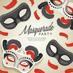 Set of Carnival Mask with Feathers : Vector Illustration