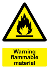 Black and Yellow Warning Sign isolated on a white background -  Flammable material