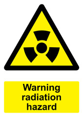 Black and Yellow Warning Sign isolated on a white background -  Radiation hazard