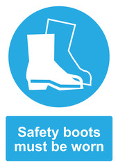 Blue Mandatory Sign isolated on a white background -  Safety boots must be worn