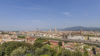 Magnificent panoramic aerial view of the historic center of Florence, Tuscany, Italy, from Piazzale Michelangelo, on a sunny day