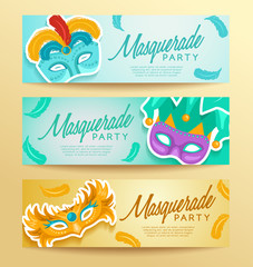 Set of Carnival Mask with Feathers : Vector Illustration