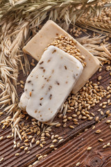 Homemade natural cosmetic soap with organic cereals