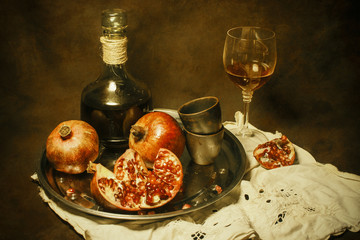 still-life with wine & grenades