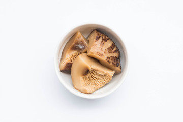 Top view of fresh mushroom (shiitake) on white background