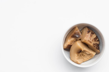 Top view of fresh mushroom (shiitake) on white background