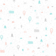 Doodle forest seamless pattern background.