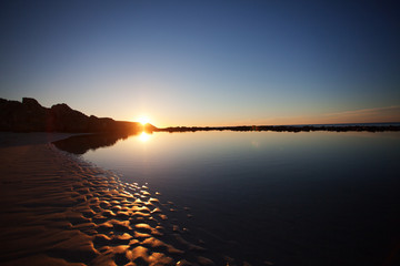Scenic view of beautiful sunset on the beach. Kangaroo Island, South Australia.