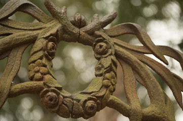 Metal Scrollwork on gate at Middleton Cemetery in Charleston, SC, USA