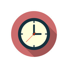 Clock icon, vector round illustration flat design with long shadow.