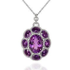 White gold pendant with violet amethyst and diamonds