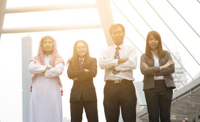 Group of yong businesspeople in the city