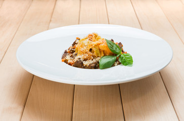 Traditional italian pasta with beef