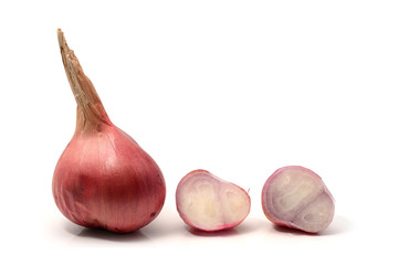 Red sliced onion isolated on white background
