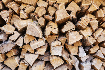stacked firewood for the fireplace