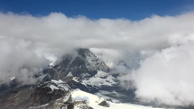 Aerial Timelapse of Matterhorn Mountain in Clouds, Switzerland. 4K