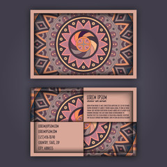 Vector vintage visiting card set. Floral mandala pattern and ornaments. Oriental design Layout. Islam, Arabic, Indian, ottoman motifs.