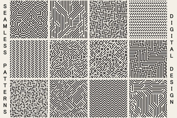 Fototapeta Collection of striped seamless geometric patterns. obraz