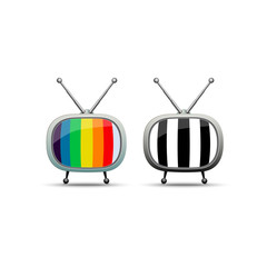 set TV icon with colorful and black&white stripes on white background