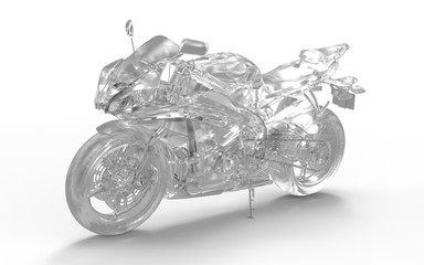 Glass motorbike on the white background