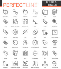 Sport and fitness thin line web icons set. Outline icon design.