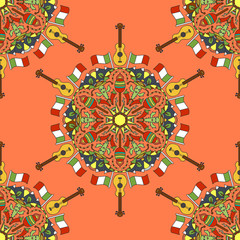 Vector hand drawn doodle seamless pattern for Mexican holiday Cinco De Mayo for decoration, wrapping gift paper and background. Concept of Happy Cinco De Mayo.