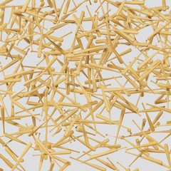 Swarm of Unmarked Wooden Baseball Bats Floating in White Space