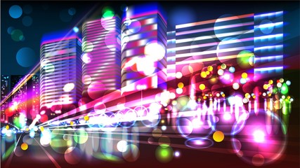 Heavy traffic.  Night highway. Glitter Trail 