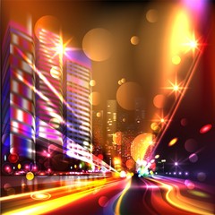 Heavy traffic.  Night highway. Glitter Trail 