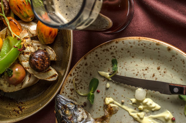 grilled vegetables and fish