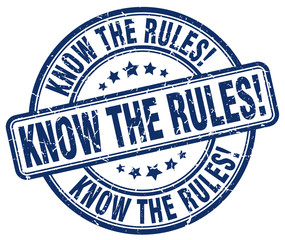 know the rules! blue grunge round vintage rubber stamp