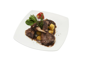 Isolated of T-bone steak with barbecue sauce.