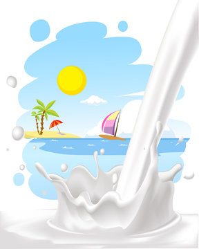 milk splash with painted background - vector illustration