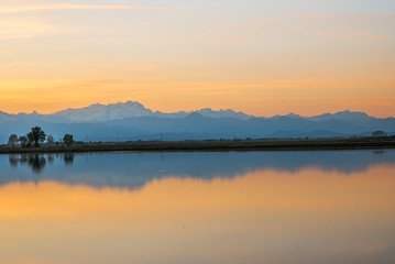 Campagna Novarese, le risaie e il Monte Rosa