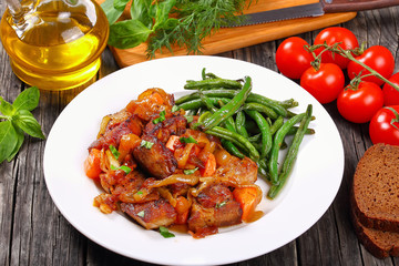 delicious meat stew with vegetables, close-up