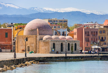 Old mosque in the port of Chania on Crete, Greece