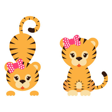 cartoon tiger with bow set