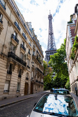 Naklejka premium Paris buildings and streets situated next to the Eiffel Tower.
