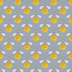 Vector seamless pattern with insect Hand drawn outline decorative endless background with cute drawn wasp Graphic illustration. Line drawing. Print for wrapping, background, decor