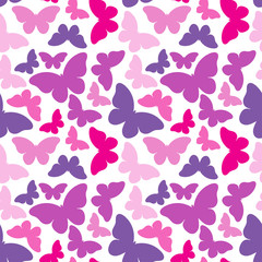 Butterfly seamless vector background in shapes of pink. Simple butterflies summer pattern