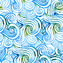 Seamless wave hand-drawn pattern, waves background.Can be used for wallpaper, pattern fills, web page background,surface textures.