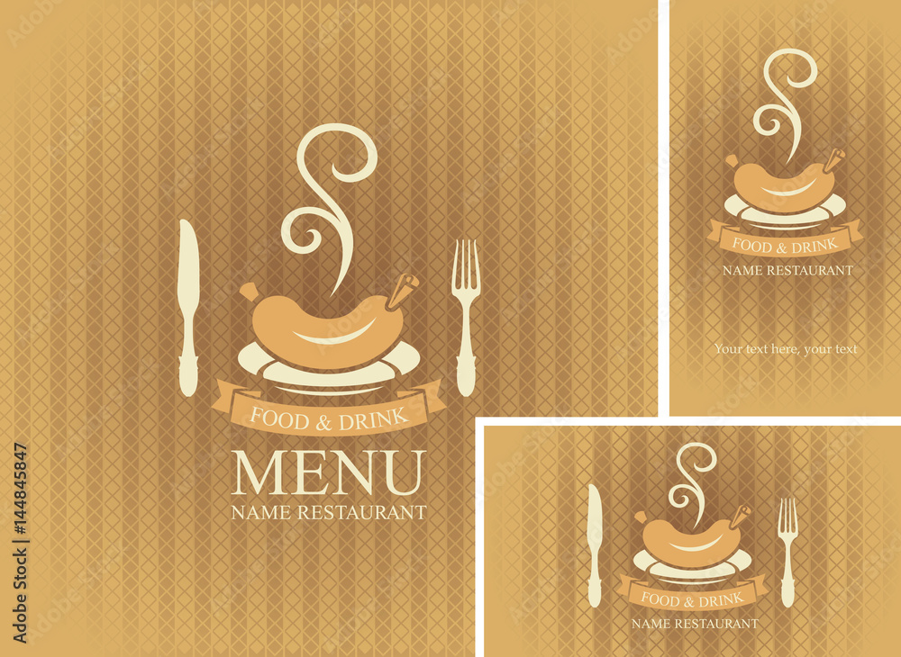 Poster set of design elements for a cafe or restaurant from the menu and business cards with flatware and h
