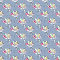 Vector seamless floral pattern Hand drawn outline decorative endless background with cute drawn flowers, decorative elements Graphic illustration. Line drawing. Print for wrapping, background, decor