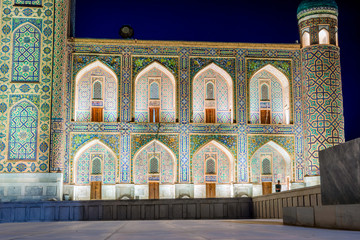 Tilya-Kori madrasah at night, Registan, Samarkand