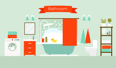Vector interior of bathroom. Flat design illustration 