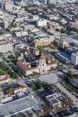 Fototapeta na wymiar Aerial view of Pasadena City Hall and downtown in Southern California.