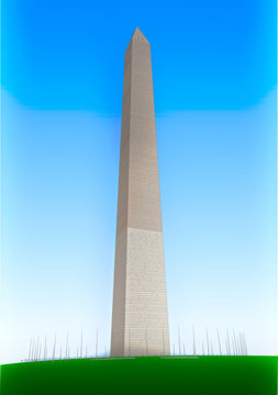 Illustration of the Washington Monument with flags down