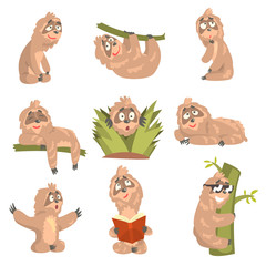 Sloth Animal Cute Cartoon Character Different Life Situations And Emotions Set Of Flat Cartoon Stickers © topvectors